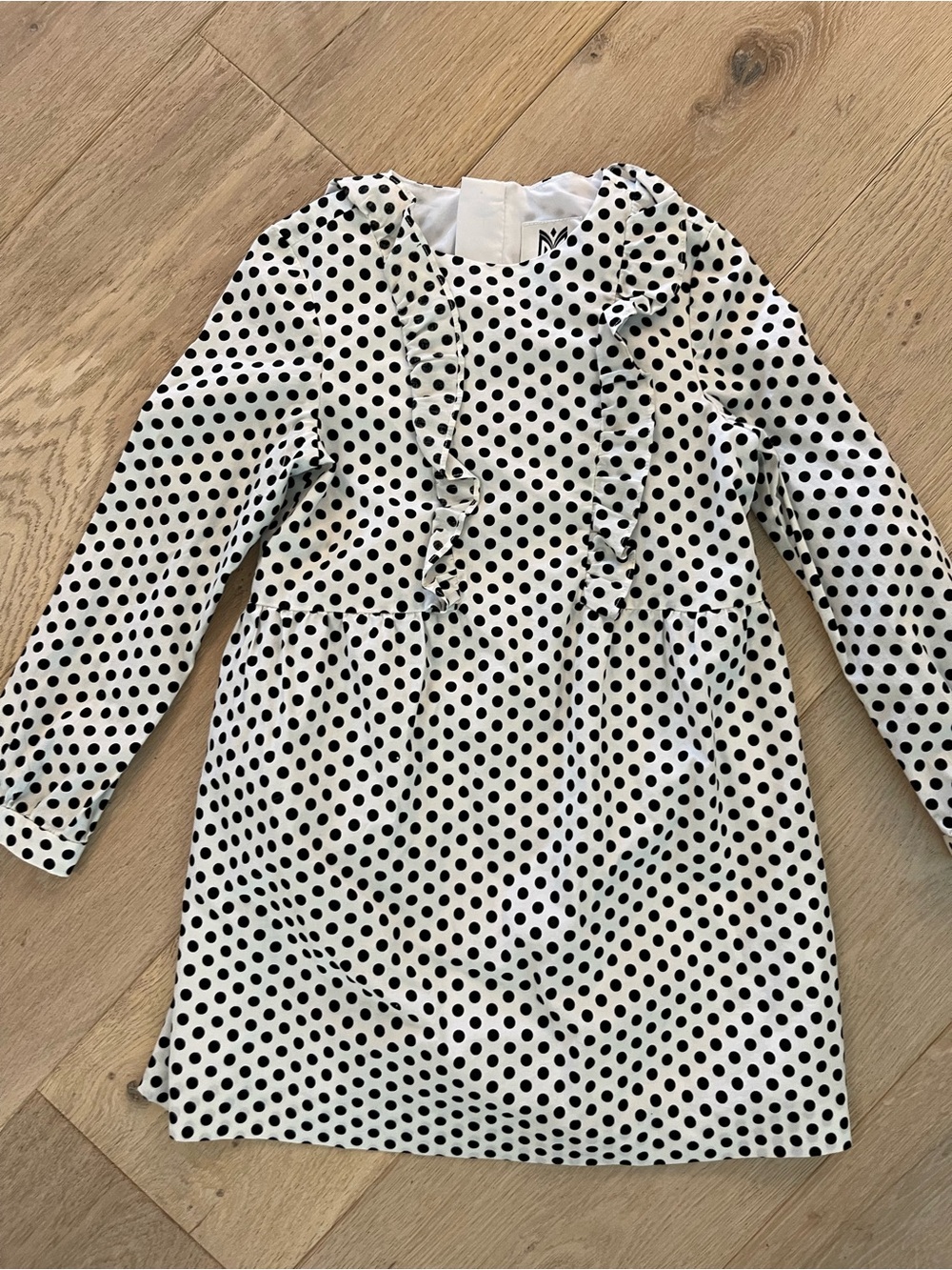 Milly Minis White and Black Polka Dot Ruffle-Front Dress